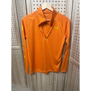 Under Armour Orange HeatGear Quarter Zip Long Sleeve Athletic Shirt Kids YLG